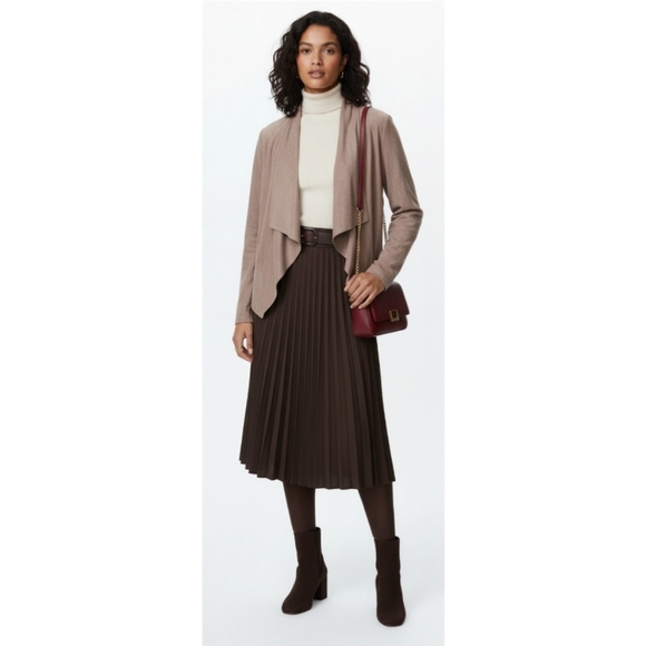 Ruby Rd. Size L Taupe Faux Suede Drape Front Cardigan Shacket – Cozy & Chic - Picture 11 of 11